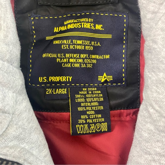 Alpha Industries MA-1 Flight Bomber Jacket Mens XXL Black D-Tec Hooded Spellout - Picture 6 of 14